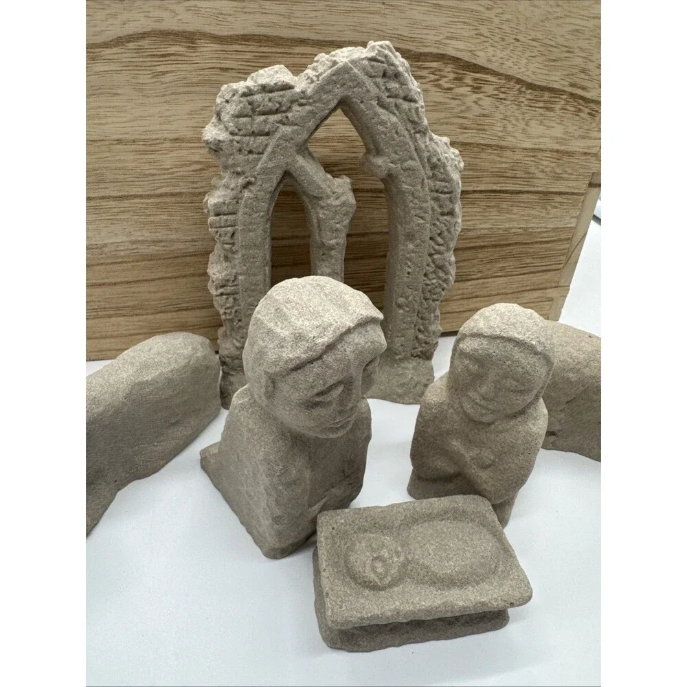IRISH STONE HANDCAST CELTIC NATIVITY SET BY FORDE CRAFTS LTD. KILCULLEN KILDARE